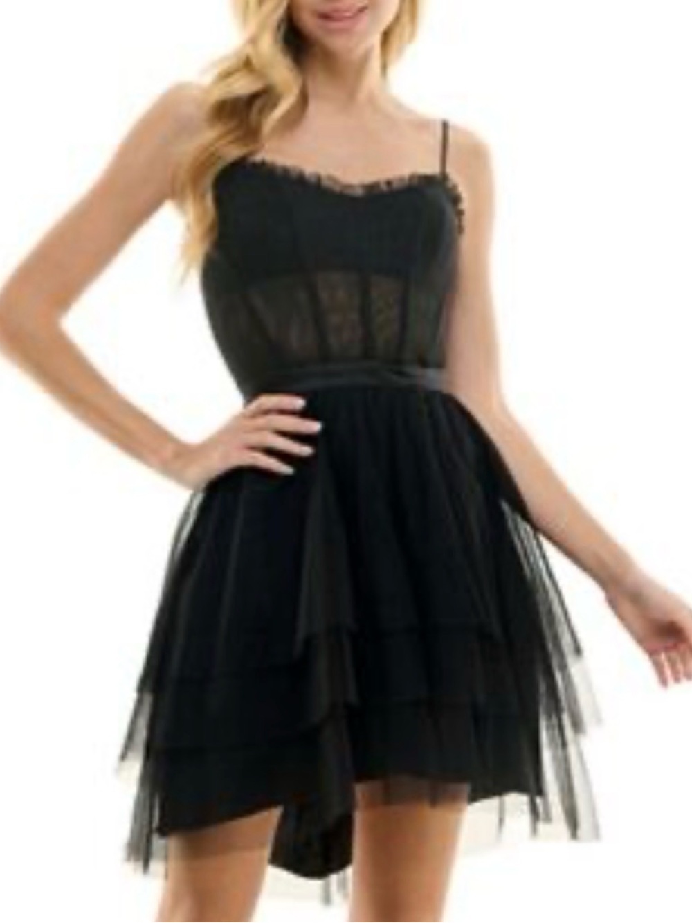 Corset top with Tiered Tulle Mini Dress Black